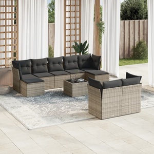 vidaXL, vidaXL 10-tlg. Garten-Sofagarnitur mit Kissen Grau Poly Rattan, vidaXL 10-tlg. Garten-Sofagarnitur mit Kissen Grau Poly Rattan