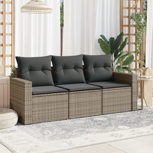 vidaXL, vidaXL 3-tlg. Garten-Sofagarnitur mit Kissen Grau Poly Rattan, vidaXL 3-tlg. Garten-Sofagarnitur mit Kissen Grau Poly Rattan