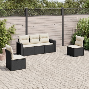vidaXL, vidaXL 5-tlg. Garten-Sofagarnitur mit Kissen Schwarz Poly Rattan, vidaXL 5-tlg. Garten-Sofagarnitur mit Kissen Schwarz Poly Rattan