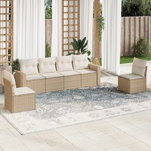 vidaXL, vidaXL 6-tlg. Garten-Sofagarnitur mit Kissen Beige Poly Rattan, vidaXL 6-tlg. Garten-Sofagarnitur mit Kissen Beige Poly Rattan