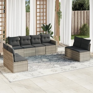 vidaXL, vidaXL 8-tlg. Garten-Sofagarnitur mit Kissen Hellgrau Poly Rattan, vidaXL 8-tlg. Garten-Sofagarnitur mit Kissen Hellgrau Poly Rattan