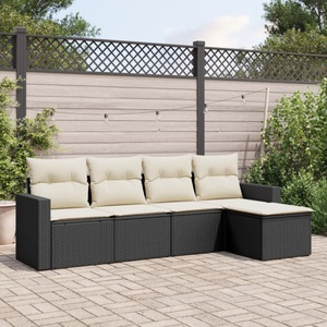 vidaXL, vidaXL 5-tlg. Garten-Sofagarnitur mit Kissen Schwarz Poly Rattan, vidaXL 5-tlg. Garten-Sofagarnitur mit Kissen Schwarz Poly Rattan