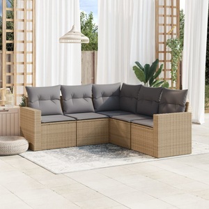 vidaXL, vidaXL 5-tlg. Garten-Sofagarnitur mit Kissen Beige Poly Rattan, vidaXL 5-tlg. Garten-Sofagarnitur mit Kissen Beige Poly Rattan