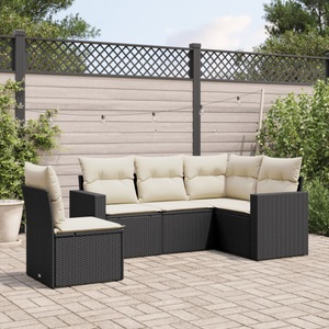 vidaXL, vidaXL 5-tlg. Garten-Sofagarnitur mit Kissen Schwarz Poly Rattan, vidaXL 5-tlg. Garten-Sofagarnitur mit Kissen Schwarz Poly Rattan