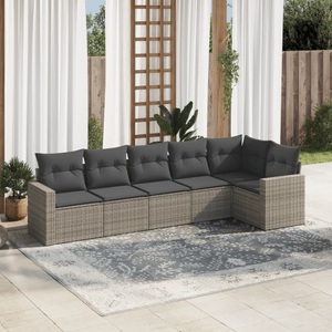 vidaXL, vidaXL 6-tlg. Garten-Sofagarnitur mit Kissen Grau Poly Rattan, vidaXL 6-tlg. Garten-Sofagarnitur mit Kissen Grau Poly Rattan