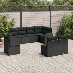 vidaXL, vidaXL 8-tlg. Garten-Sofagarnitur mit Kissen Schwarz Poly Rattan, vidaXL 8-tlg. Garten-Sofagarnitur mit Kissen Schwarz Poly Rattan