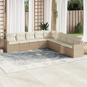 vidaXL, vidaXL 9-tlg. Garten-Sofagarnitur mit Kissen Beige Poly Rattan, vidaXL 9-tlg. Garten-Sofagarnitur mit Kissen Beige Poly Rattan
