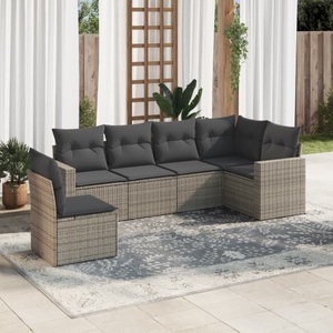 vidaXL, vidaXL 6-tlg. Garten-Sofagarnitur mit Kissen Grau Poly Rattan, vidaXL 6-tlg. Garten-Sofagarnitur mit Kissen Grau Poly Rattan