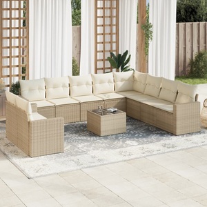 vidaXL, vidaXL 11-tlg. Garten-Sofagarnitur mit Kissen Beige Poly Rattan, vidaXL 11-tlg. Garten-Sofagarnitur mit Kissen Beige Poly Rattan