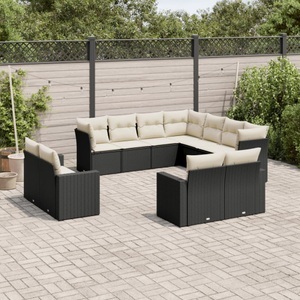 vidaXL, vidaXL 11-tlg. Garten-Sofagarnitur mit Kissen Schwarz Poly Rattan, vidaXL 11-tlg. Garten-Sofagarnitur mit Kissen Schwarz Poly Rattan