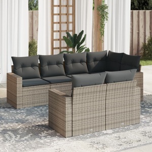 vidaXL, vidaXL 7-tlg. Garten-Sofagarnitur mit Kissen Grau Poly Rattan, vidaXL 7-tlg. Garten-Sofagarnitur mit Kissen Grau Poly Rattan
