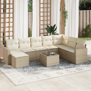 vidaXL, vidaXL 9-tlg. Garten-Sofagarnitur mit Kissen Beige Poly Rattan, vidaXL 9-tlg. Garten-Sofagarnitur mit Kissen Beige Poly Rattan