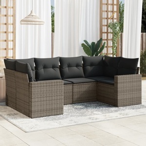 vidaXL, vidaXL 6-tlg. Garten-Sofagarnitur mit Kissen Grau Poly Rattan, vidaXL 6-tlg. Garten-Sofagarnitur mit Kissen Grau Poly Rattan
