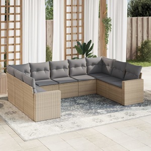 vidaXL, vidaXL 9-tlg. Garten-Sofagarnitur mit Kissen Beige Poly Rattan, vidaXL 9-tlg. Garten-Sofagarnitur mit Kissen Beige Poly Rattan