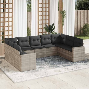 vidaXL, vidaXL 9-tlg. Garten-Sofagarnitur mit Kissen Hellgrau Poly Rattan, vidaXL 9-tlg. Garten-Sofagarnitur mit Kissen Hellgrau Poly Rattan