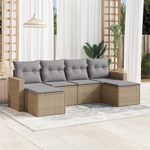 vidaXL, vidaXL 6-tlg. Garten-Sofagarnitur mit Kissen Beige Poly Rattan, vidaXL 6-tlg. Garten-Sofagarnitur mit Kissen Beige Poly Rattan