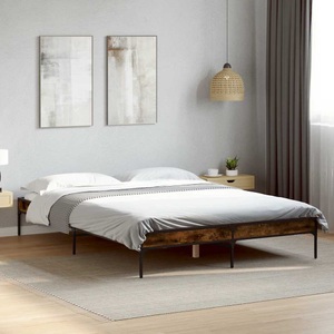 vidaXL, vidaXL Bettgestell Räuchereiche 135x190 cm Holzwerkstoff und Metall
