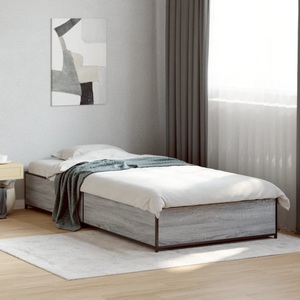 vidaXL, vidaXL Bettgestell Grau Sonoma 75x190 cm Holzwerkstoff und Metall