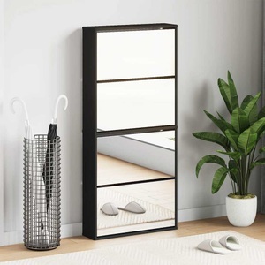 vidaXL, vidaXL Schuhschrank mit Spiegel 4 Fächer Schwarz 63x17x134 cm