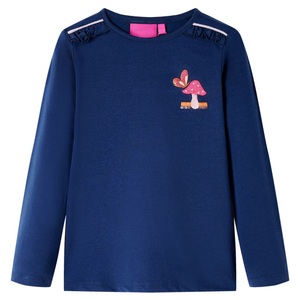 vidaXL Kinder-Langarmshirt mit Pilz-Aufdruck Marineblau 128