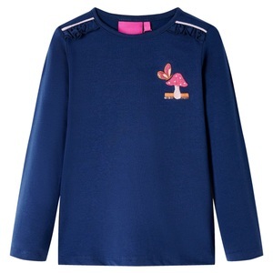 vidaXL, vidaXL Kinder-Langarmshirt mit Pilz-Aufdruck Marineblau 128