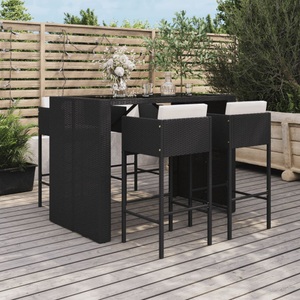 vidaXL, vidaXL 5-tlg. Gartenbar-Set mit Kissen Schwarz Poly Rattan, vidaXL 5-tlg. Gartenbar-Set mit Kissen Schwarz Poly Rattan