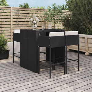 vidaXL, vidaXL 5-tlg. Gartenbar-Set mit Kissen Schwarz Poly Rattan, vidaXL 5-tlg. Gartenbar-Set mit Kissen Schwarz Poly Rattan