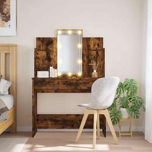 vidaXL, vidaXL Schminktisch mit LED-Leuchten Räuchereiche 96x40x142 cm