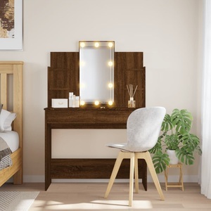 vidaXL, vidaXL Schminktisch mit LED-Leuchten Braun Eiche 96x40x142 cm, vidaXL Schminktisch mit LED-Leuchten Braun Eiche 96x40x142 cm
