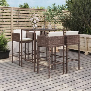 vidaXL, vidaXL 5-tlg. Gartenbar-Set mit Kissen Braun Poly Rattan, vidaXL 5-tlg. Gartenbar-Set mit Kissen Braun Poly Rattan