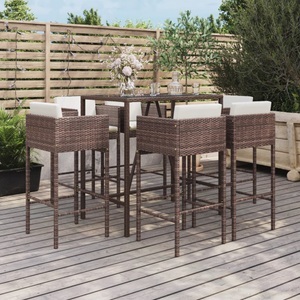 vidaXL, vidaXL 7-tlg. Gartenbar-Set mit Kissen Braun Poly Rattan, vidaXL 7-tlg. Gartenbar-Set mit Kissen Braun Poly Rattan
