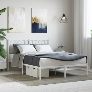 vidaXL, vidaXL Bettgestell mit Kopfteil Metall Weiß 140x190 cm