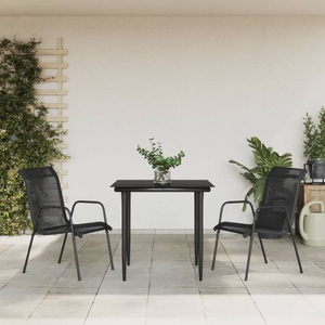 vidaXL, vidaXL 3-tlg. Garten-Essgruppe Schwarz Stahl und Textilene