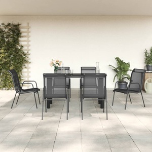 vidaXL, vidaXL 7-tlg. Garten-Essgruppe Schwarz Stahl und Textilene
