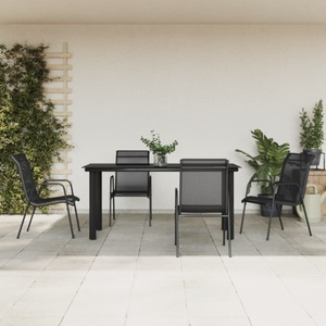 vidaXL, vidaXL 5-tlg. Garten-Essgruppe Schwarz Stahl und Textilene