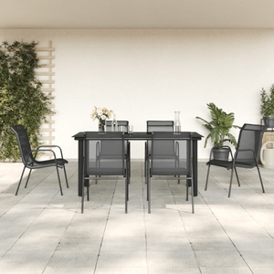 vidaXL 7-tlg. Garten-Essgruppe Schwarz Stahl und Textilene