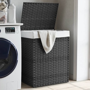vidaXL, vidaXL Wäschekorb mit Deckel Grau 46x33x60 cm Poly Rattan, vidaXL Wäschekorb mit Deckel Grau 46x33x60 cm Poly Rattan