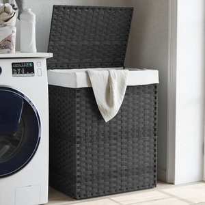 vidaXL, vidaXL Wäschekorb mit Deckel Grau 46x33x60 cm Poly Rattan