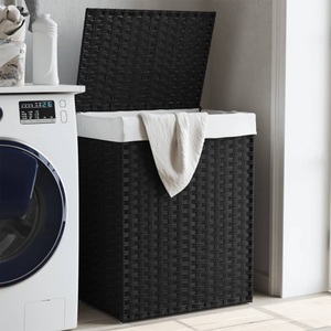 vidaXL, vidaXL Wäschekorb mit Deckel Schwarz 46x33x60 cm Poly Rattan
