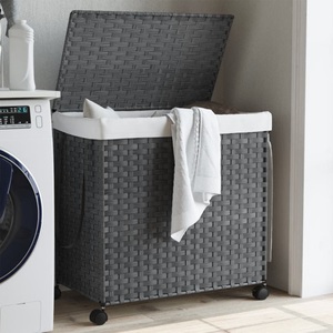 vidaXL, vidaXL Wäschekorb mit Rollen Grau 60x35x60,5 cm Rattan, vidaXL Wäschekorb mit Rollen Grau 60x35x60,5 cm Rattan