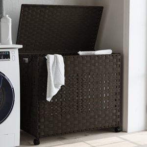 vidaXL, vidaXL Wäschekorb mit Rollen Dunkelbraun 66x35x60 cm Rattan, vidaXL Wäschekorb mit Rollen Dunkelbraun 66x35x60 cm Rattan