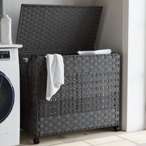 vidaXL, vidaXL Wäschekorb mit Rollen Grau 66x35x60 cm Rattan, vidaXL Wäschekorb mit Rollen Grau 66x35x60 cm Rattan