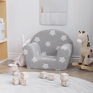 vidaXL, vidaXL Kindersofa Hellgrau mit Sternen Weich Plüsch, vidaXL Kindersofa Hellgrau mit Sternen Weich Plüsch