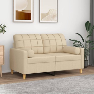 vidaXL, vidaXL 2-Sitzer-Sofa mit Zierkissen Creme 120 cm Stoff