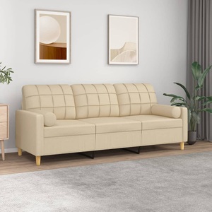 vidaXL, vidaXL 3-Sitzer-Sofa mit Zierkissen Creme 180 cm Stoff