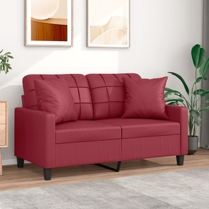 vidaXL, vidaXL 2-Sitzer-Sofa mit Zierkissen Weinrot 120 cm Kunstleder, vidaXL 2-Sitzer-Sofa mit Zierkissen Weinrot 120 cm Kunstleder
