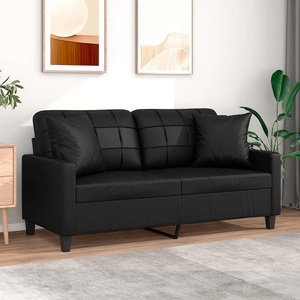 vidaXL, vidaXL 2-Sitzer-Sofa mit Zierkissen Schwarz 140 cm Kunstleder, vidaXL 2-Sitzer-Sofa mit Zierkissen Schwarz 140 cm Kunstleder