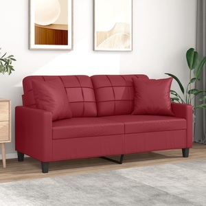 vidaXL, vidaXL 2-Sitzer-Sofa mit Zierkissen Weinrot 140 cm Kunstleder, vidaXL 2-Sitzer-Sofa mit Zierkissen Weinrot 140 cm Kunstleder