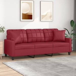 vidaXL, vidaXL 3-Sitzer-Sofa mit Zierkissen Weinrot 180 cm Kunstleder, vidaXL 3-Sitzer-Sofa mit Zierkissen Weinrot 180 cm Kunstleder