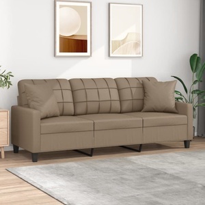 vidaXL, vidaXL 3-Sitzer-Sofa mit Zierkissen Cappuccino-Braun 180 cm Kunstleder, vidaXL 3-Sitzer-Sofa mit Zierkissen Cappuccino-Braun 180 cm Kunstleder